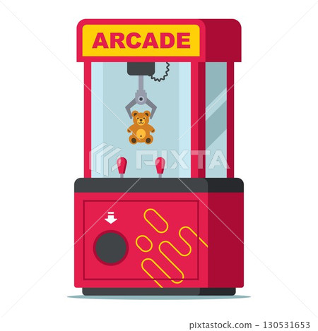 Arcade machine with soft toys on white background. 130531653