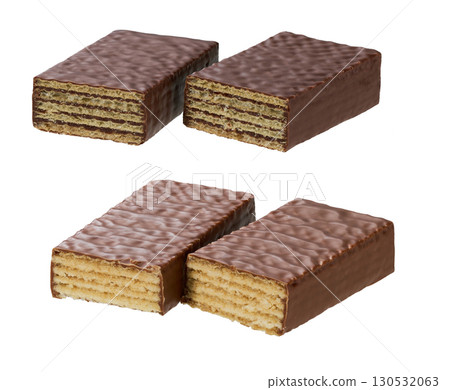 broken sweet chocolate waffles isolated on white background. 130532063