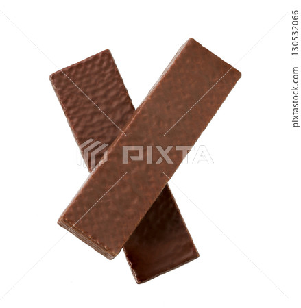 Two chocolate waffles isolated on white background. Top view. 130532066
