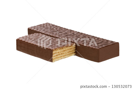 whole and broken chocolate wafers isolated on white background. whole and broken chocolate wafers isolated on white background. 130532073