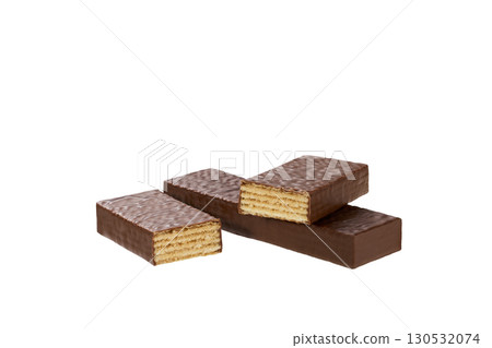 whole and broken chocolate wafers isolated on white background. whole and broken chocolate wafers isolated on white background. 130532074