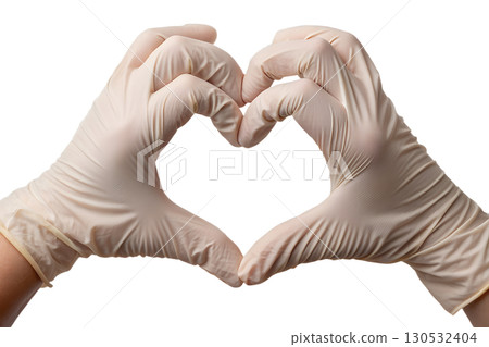 Hands in white medical gloves forming heart shape, healthcare worker appreciation and solidarity symbol Hands in white medical gloves forming heart shape, healthcare worker appreciation and solidarity symbol 130532404