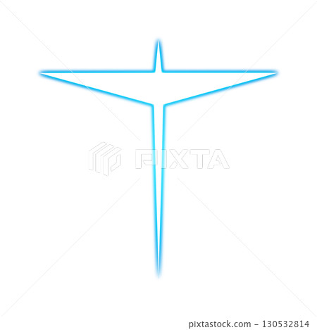 A glowing blue cross symbol on a transparent background 130532814