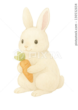 Illustration material of a white rabbit holding a carrot (cute animal) Illustration material of a white rabbit holding a carrot (cute animal) 130532834