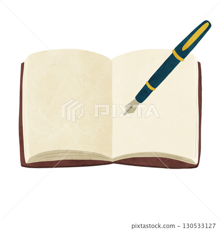 普通線裝筆記本和鋼筆水彩手繪插圖 130533127