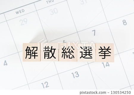 日曆上的木塊上寫著“解散大選” 130534250