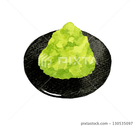 Grated fresh wasabi - Hand-drawn watercolor illustration of vegetables and condiments 130535097
