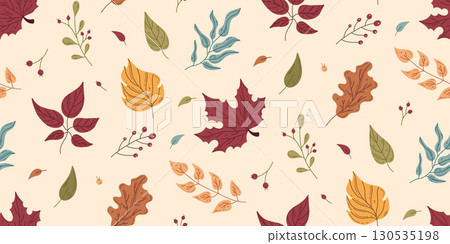 Colorful autumn leaves seamless pattern 130535198