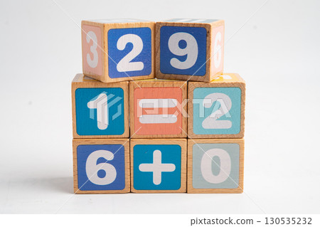 Math number colorful on white background, education study mathematics learning teach. 130535232