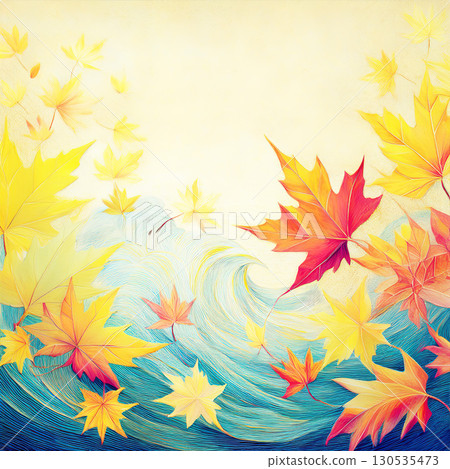 美麗的秋葉與洶湧的海浪為背景 130535473