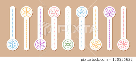 Pastel crayon snowflake sticker set for box lid and ornament. This holiday icon fits winter xmas decoration, with colorful snow flake illustration and festive sticker collection. Pastel crayon snowflake sticker set for box lid and ornament. This holiday icon fits winter xmas decoration, with colorful snow flake illustration and festive sticker collection. 130535622