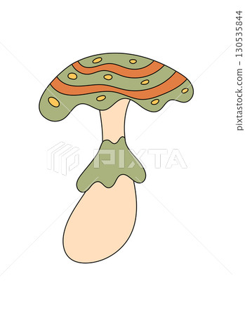 Groovy retro psychedelic mushroom with funky and colorful abstract detail. Trippy doodle element with y2k energy and groovy element style, creative for modern pop or vintage art projects. 130535844