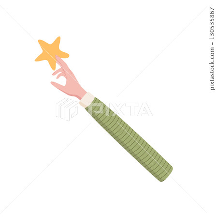 Hand holding star in flat style icon. Positive star symbol for customer feedback and review. Quality rating representing satisfaction and opinion in modern vector art. Hand holding star in flat style icon. Positive star symbol for customer feedback and review. Quality rating representing satisfaction and opinion in modern vector art. 130535867