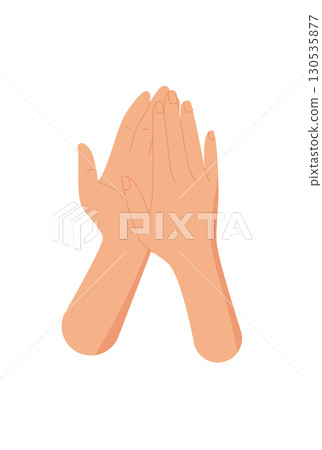 Hands gesture in flat cartoon graphic style sticker. Symbol of solidarity and teamwork expressing friendship and support. Associated with people community, colorful abstract concept for unity. 130535877