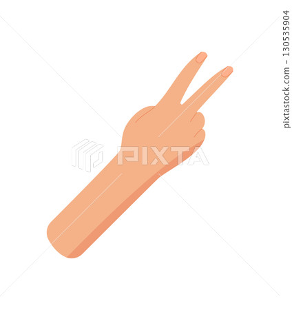 Cartoon style hand with palm and fingers showing number two. Gesture of a bare hand with two fingers up. Flat graphic element for basic math, education visuals, or counting concepts. Cartoon style hand with palm and fingers showing number two. Gesture of a bare hand with two fingers up. Flat graphic element for basic math, education visuals, or counting concepts. 130535904