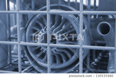 Object printed on 3D printer from molten plastic powder close-up. Model printed on 3D printer from melted polyamide powder. New modern additive 3D printing technology. Multi Jet Fusion MJF technology 130535980