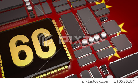 The 6G Technology on IC PCB board for Technology concept 3d Rendering. The 6G Technology on IC PCB board for Technology concept 3d Rendering. 130536194