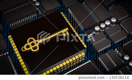 The Key on PCB board for IT security concept 3d Rendering. The Key on PCB board for IT security concept 3d Rendering. 130536218