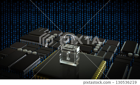 The Key on PCB board for IT security concept 3d Rendering. 130536219