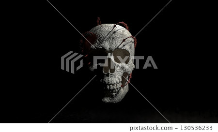 The Skull and barbed wire for Halloween or crime concept 3d Rendering. The Skull and barbed wire for Halloween or crime concept 3d Rendering. 130536233
