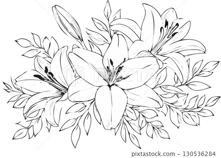 Illustration of a gorgeous bouquet of lilies 130536284