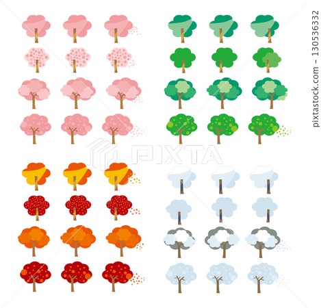 Simple seasonal tree illustration variation set 130536332