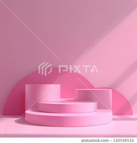 pink podium on colorful background. Conceptual banner for holidays. Pedestal for displaying good. 130536510