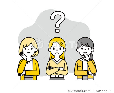 A vector illustration of the upper body of several women in their 20s and 30s with question marks and troubled expressions A vector illustration of the upper body of several women in their 20s and 30s with question marks and troubled expressions 130536528