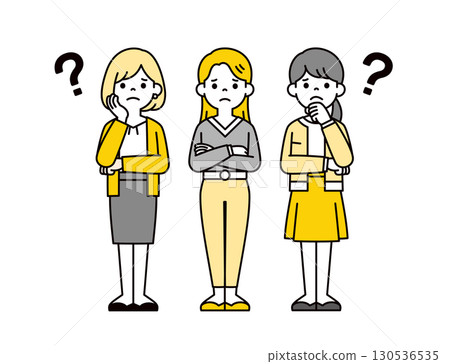 Business illustration material of multiple full-body women in their 20s and 30s with worried expressions_Vector 130536535