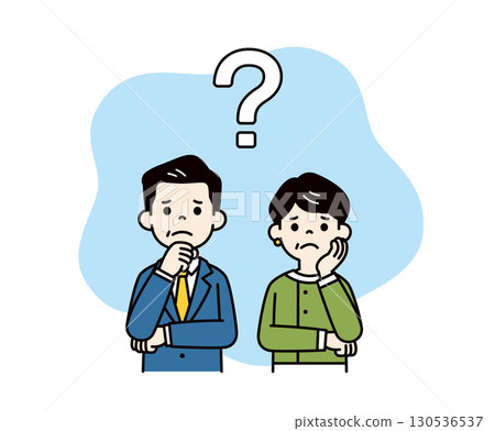 Vector illustration of a middle-aged male president and female executive with a confused and troubled expression_Color 130536537