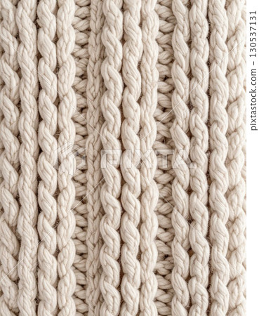 Detailed Cream Colored Knitted Pattern Macro Texture of Braided Wool Yarn 130537131