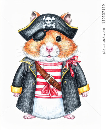 Hamster Dressed as a Pirate with Eye Patch and Striped Shirt on White Background Hamster Dressed as a Pirate with Eye Patch and Striped Shirt on White Background 130537139