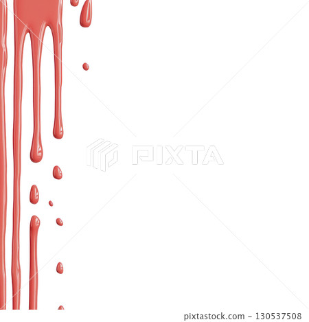 A Red paint drips down transparency background, creating striking contrast and artistic effect. glossy texture and fluid motion of paint add dynamic and creative touch 130537508