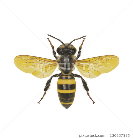 A detailed illustration of bee with vibrant yellow and black stripes, showcasing its delicate wings and intricate body structure. image highlights bee natural beauty and importance in nature 130537555