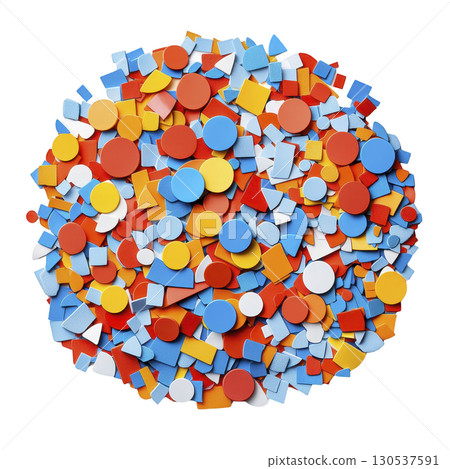 A vibrant assortment of colorful geometric shapes including circles squares and triangles in red blue yellow and white arranged in playful abstract pattern A vibrant assortment of colorful geometric shapes including circles squares and triangles in red blue yellow and white arranged in playful abstract pattern 130537591