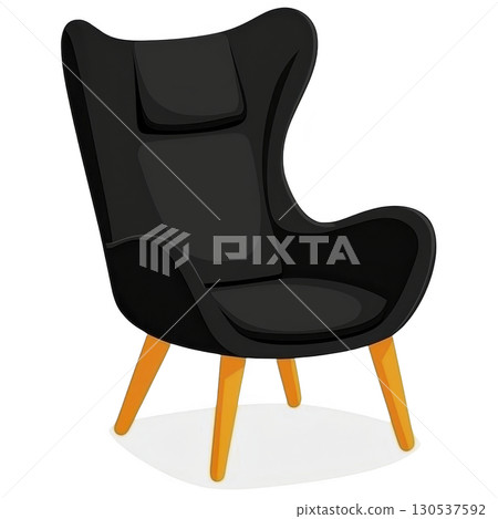 A modern, stylish black armchair with high backrest and wooden legs, perfect for contemporary living spaces. chair sleek design adds elegance and comfort to any room A modern, stylish black armchair with high backrest and wooden legs, perfect for contemporary living spaces. chair sleek design adds elegance and comfort to any room 130537592