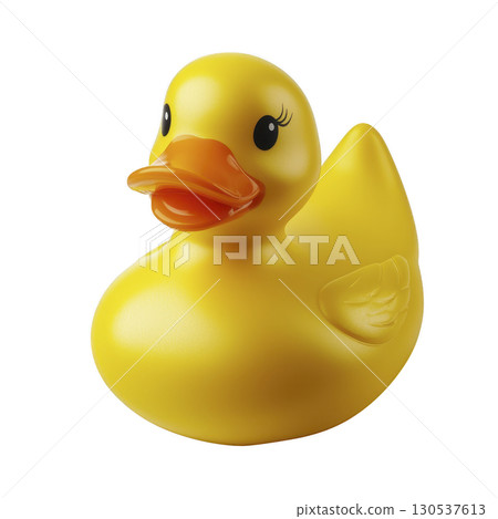 A bright yellow rubber duck with orange beak and cheerful expression, perfect for bath time fun. duck features smooth, shiny surfaces and detailed wings A bright yellow rubber duck with orange beak and cheerful expression, perfect for bath time fun. duck features smooth, shiny surfaces and detailed wings 130537613