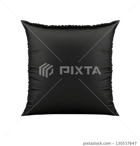 A black square pillow with smooth texture is shown against plain background, highlighting its sleek and modern design. pillow simplicity and elegance make it versatile decor piece 130537647