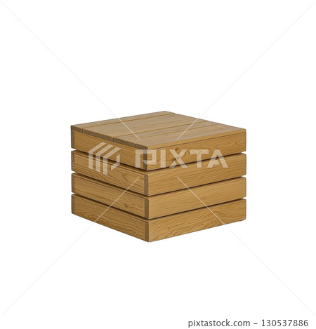 A wooden crate with simple, rustic design is shown, featuring natural wood finish and horizontal slats. crate is square shaped and appears sturdy, suitable for storage or decoration 130537886