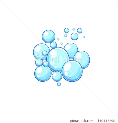 A cluster of shiny blue bubbles floats against transparent background, creating playful and whimsical effect. bubbles vary in size, adding depth and dimension 130537890