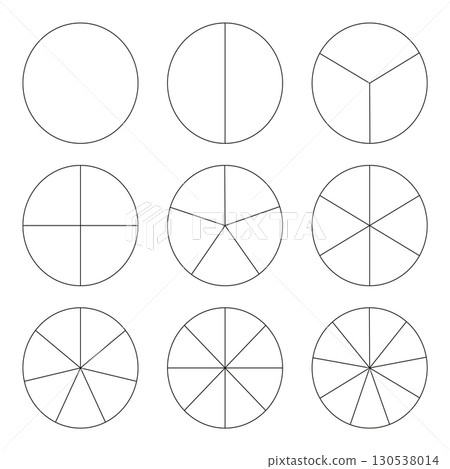 Segment slice icon. Pie chart template. Circle section graph line art. 1,2,3,4,5,6,7,8,9 segment infographic. Diagram wheel parts. Geometric element.  130538014