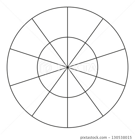 Wheel of life template. Simple coaching tool for visualizing all areas of life. Blank polar graph paper. Circle diagram of life style balance. Vector illustration.  130538015