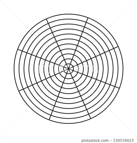 Wheel of life template. Simple coaching tool for visualizing all areas of life. Blank polar graph paper. Circle diagram of life style balance. Wheel of life template. Simple coaching tool for visualizing all areas of life. Blank polar graph paper. Circle diagram of life style balance. 130538023