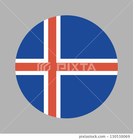 Flag of Iceland. Flag icon. Icelandic national round flag. Standard color. Circle flag badge. Flag of Iceland. Flag icon. Icelandic national round flag. Standard color. Circle flag badge. 130538069