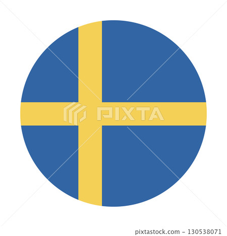 National flag of Sweden. Circle flag icon. Swedish rounded flag in flat style. 130538071