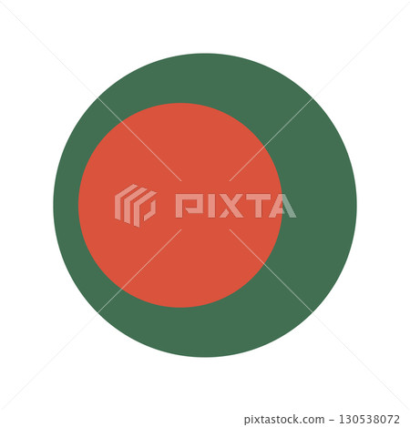 Bangladesh flag. National flag of Bangladesh, red and green colors. Flag circle icon. Standard colour. Round flag. 130538072