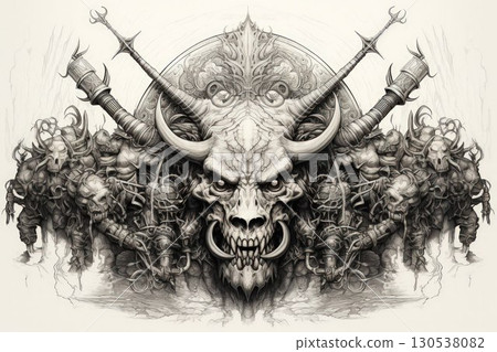 Ferocious minotaurs wielding massive battle axes - Generative AI 130538082