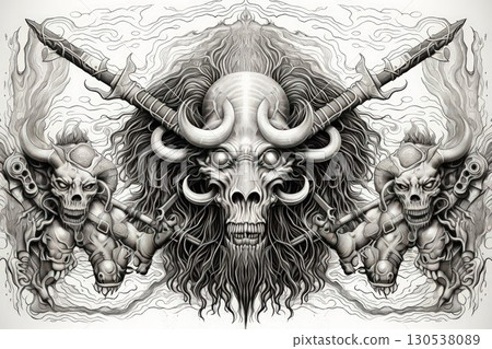 Ferocious minotaurs wielding massive battle axes - Generative AI 130538089