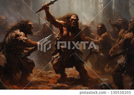Ferocious minotaurs wielding massive battle axes - Generative AI 130538103