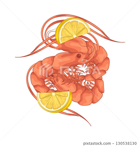 Illustration of shrimp with lemon slice 130538130